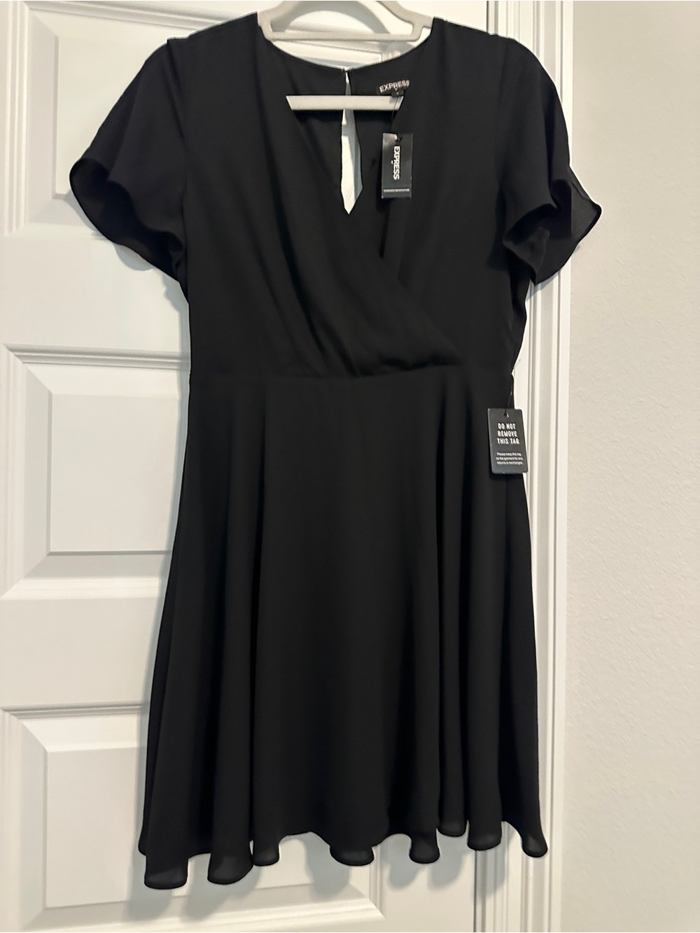 Express Black Short Sleeve Wrap Skater Dress